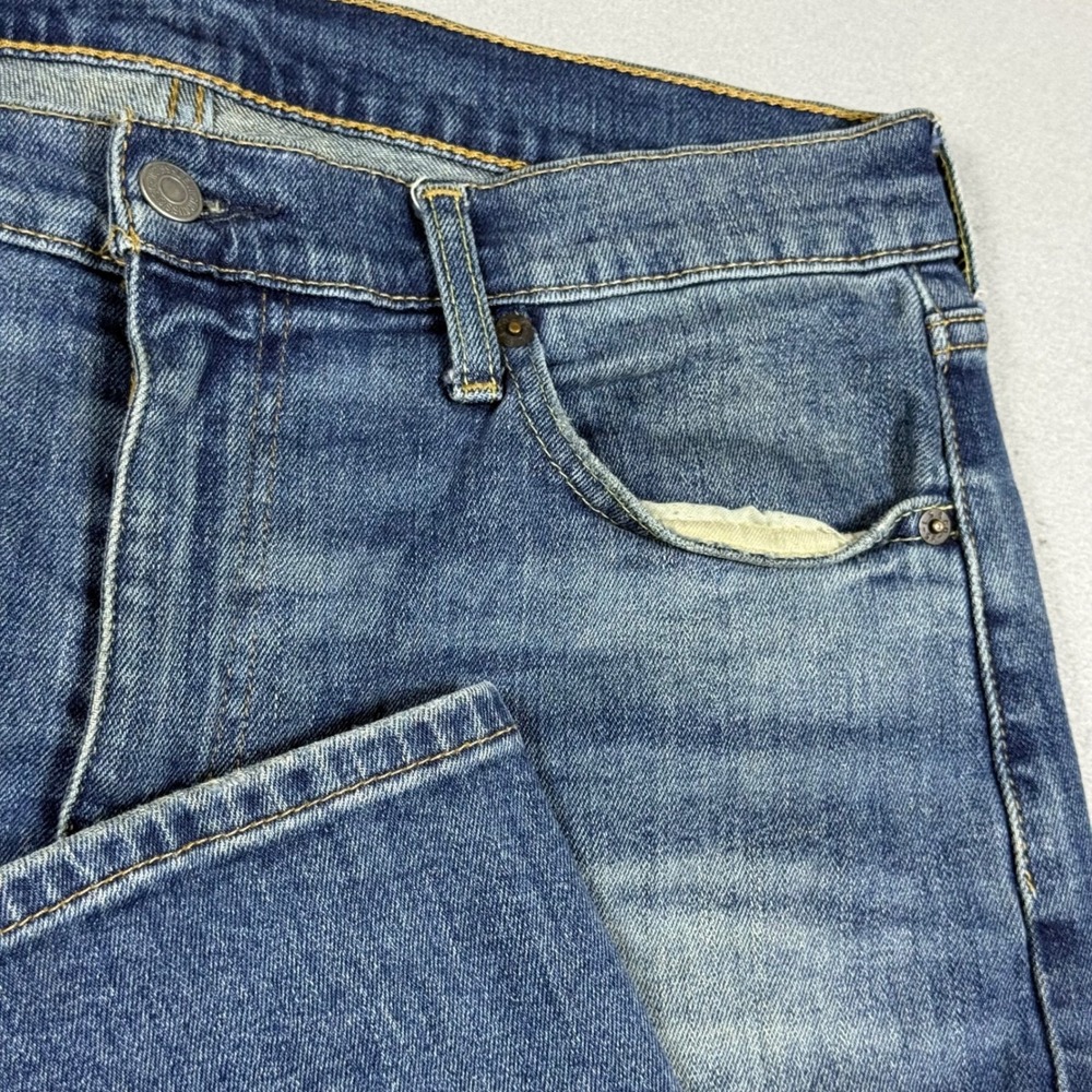 Levis Slim Straight Jeans Mens Blue Denim Medium Wash Distressed 33x30
